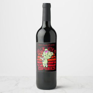 Cute Halloween Chillin' with My Zombies Teddy Bear Wine Label