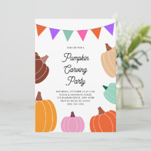 Cute Halloween Colourful Kids Pumpkin Carving Part Invitation