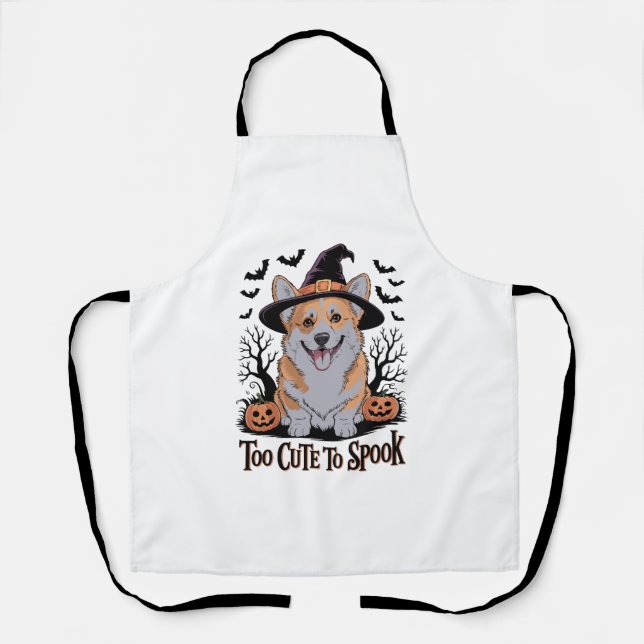 Cute Halloween Corgi in Witch Hat Apron (Front)