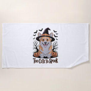Cute Halloween Corgi in Witch Hat Beach Towel