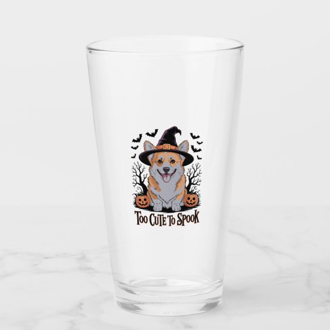 Cute Halloween Corgi in Witch Hat Glass (Front)