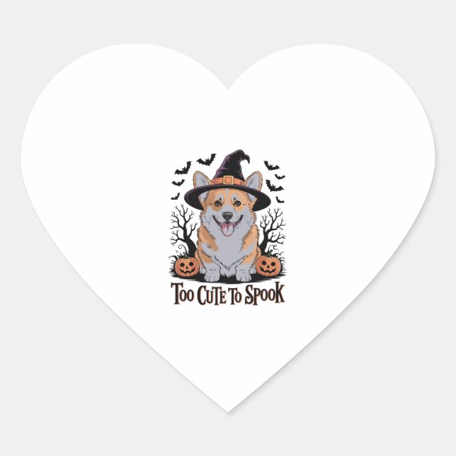 Cute Halloween Corgi in Witch Hat Heart Sticker (Front)
