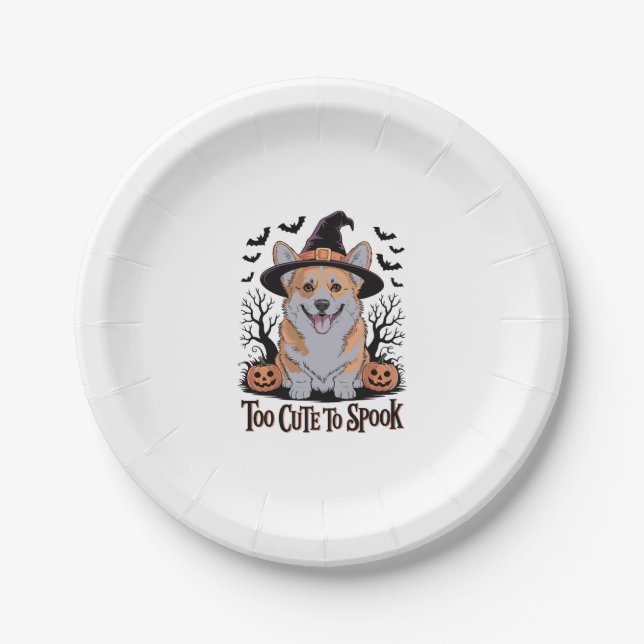 Cute Halloween Corgi in Witch Hat Paper Plate (Front)