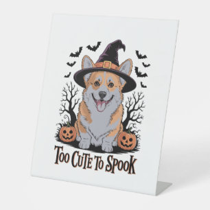 Cute Halloween Corgi in Witch Hat Pedestal Sign