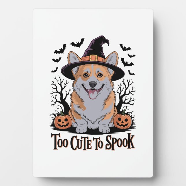 Cute Halloween Corgi in Witch Hat Plaque (Front)