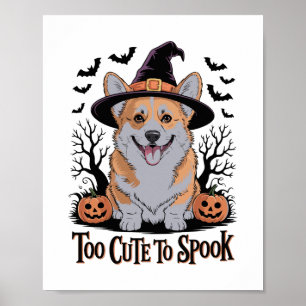 Cute Halloween Corgi in Witch Hat Poster