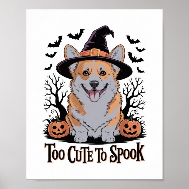 Cute Halloween Corgi in Witch Hat Poster (Front)