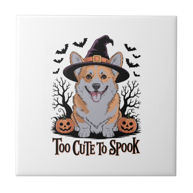 Cute Halloween Corgi in Witch Hat Tile (Front)