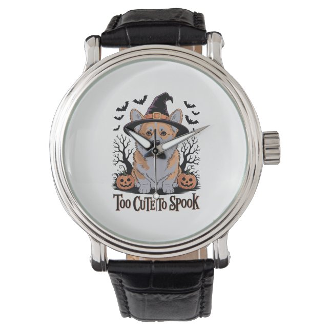 Cute Halloween Corgi in Witch Hat Watch (Front)