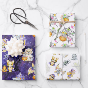 Cute Halloween Costume Animals Treats  Wrapping Paper Sheet