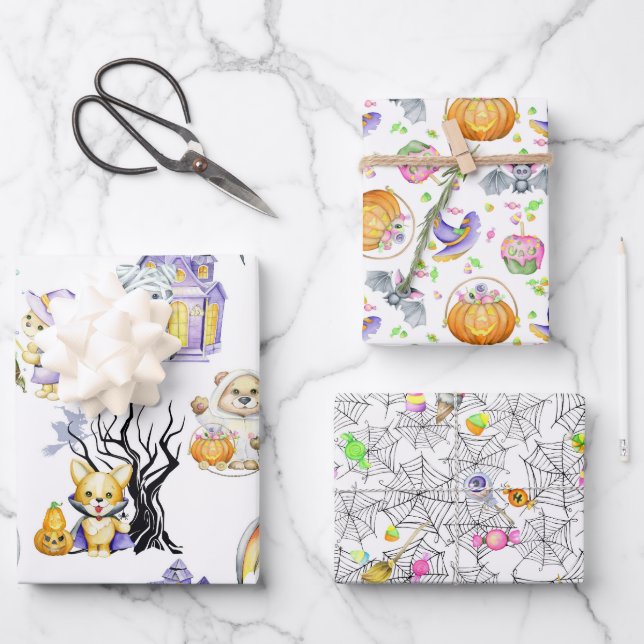 Cute Halloween Costume Animals Treats  Wrapping Paper Sheet (Front)