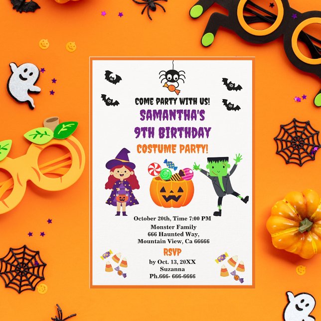 Cute Halloween Costume Birthday Party  Invitation (Cute Kids Halloween Birthday Party! Easy to personalize.)