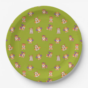 Cute Halloween Costume Cartoon Corgis Paper Plate