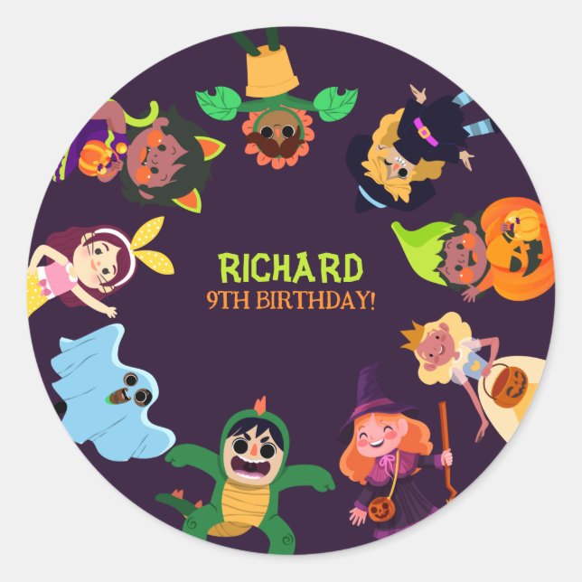 Cute Halloween Costume Modern Birthday Party Classic Round Sticker (Front)