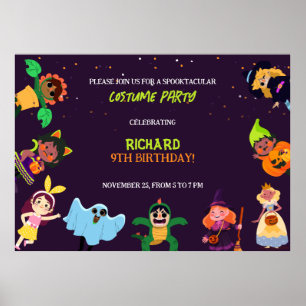 Cute Halloween Costume Modern Birthday Party Poster