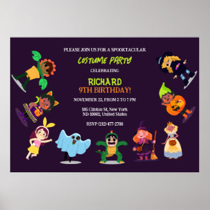 Cute Halloween Costume Modern Birthday Party Poster