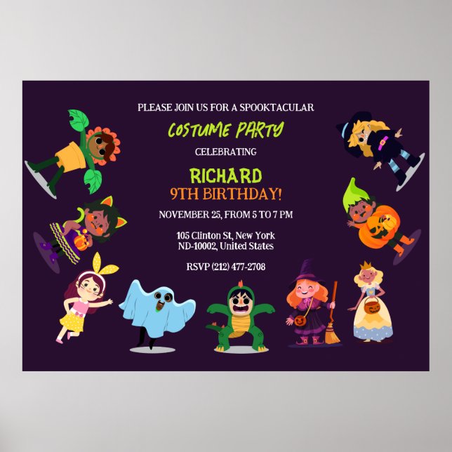 Cute Halloween Costume Modern Birthday Party  Poster (Front)