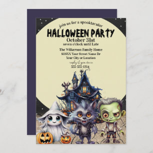 Cute Halloween Costume Party and Haunted House Invitation