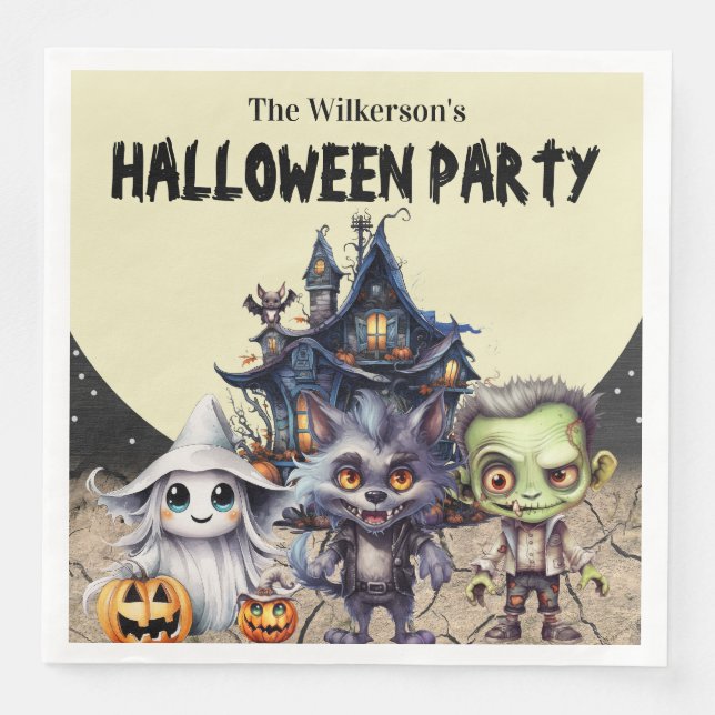 Cute Halloween Costume Party and Haunted House Napkin (Front)