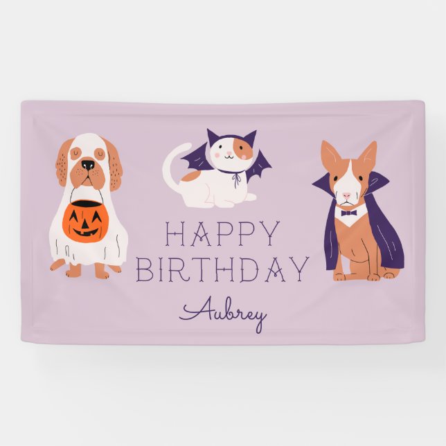 Cute Halloween Costume Pets Birthday Party Banner (Horizontal)