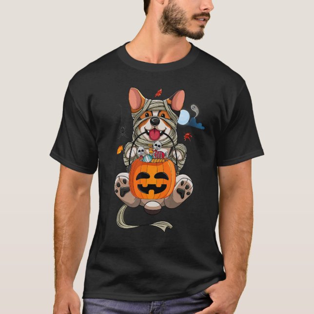 Cute Halloween Costume Welsh Corgi Mummy Dog  1 T-Shirt (Front)