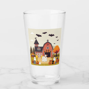 Cute Halloween cow and farm Glass