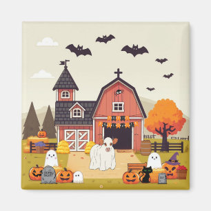 Cute Halloween cow and farm Magnet