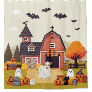 Cute Halloween cow and farm Shower Curtain