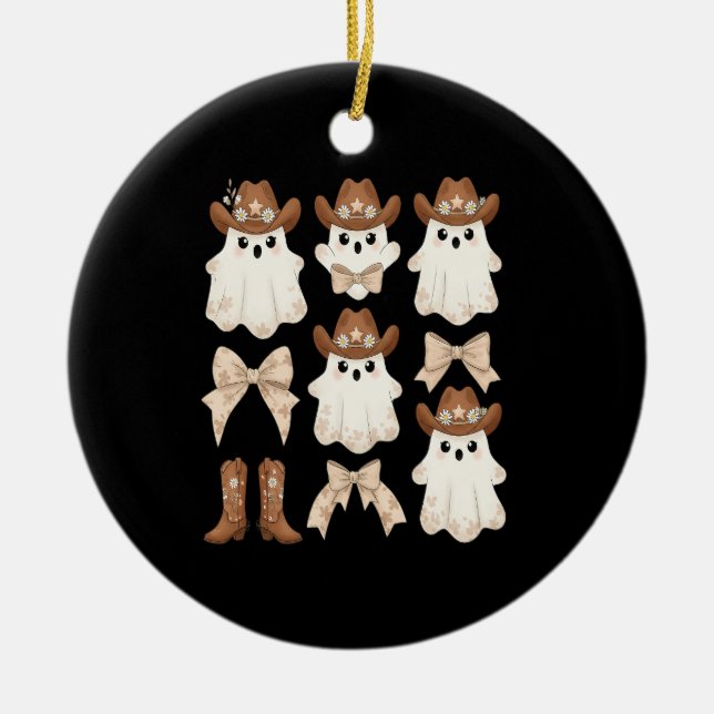Cute Halloween Cowboy Ghost Ceramic Tree Decoration (Front)