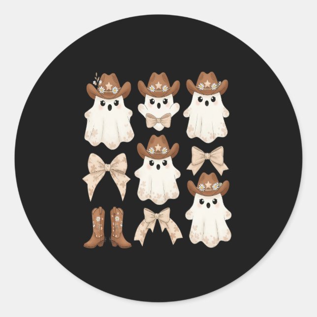 Cute Halloween Cowboy Ghost Classic Round Sticker (Front)