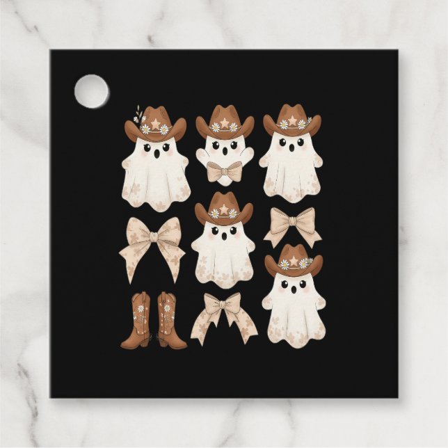 Cute Halloween Cowboy Ghost Favour Tags (Front)