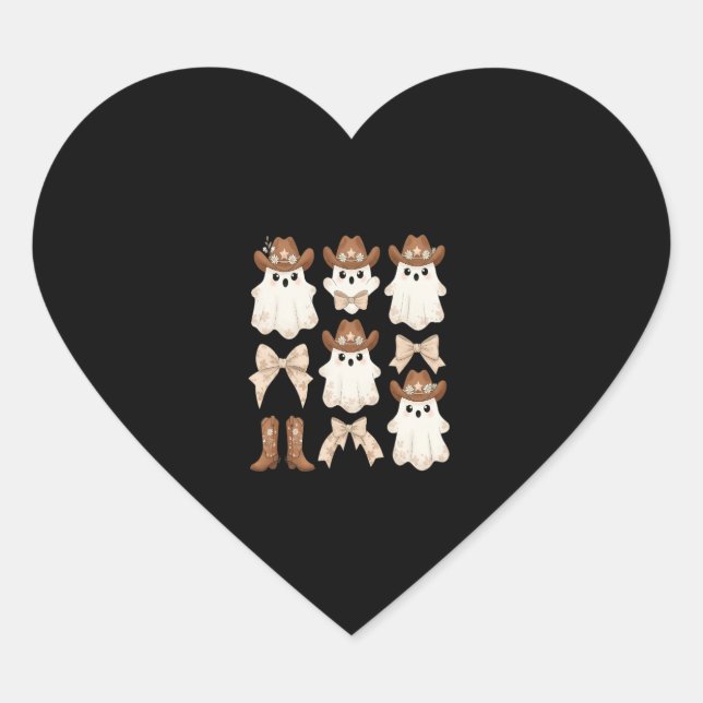 Cute Halloween Cowboy Ghost Heart Sticker (Front)