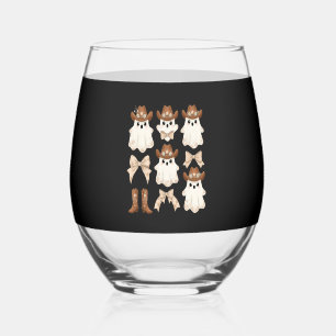 Cute Halloween Cowboy Ghost Stemless Wine Glass