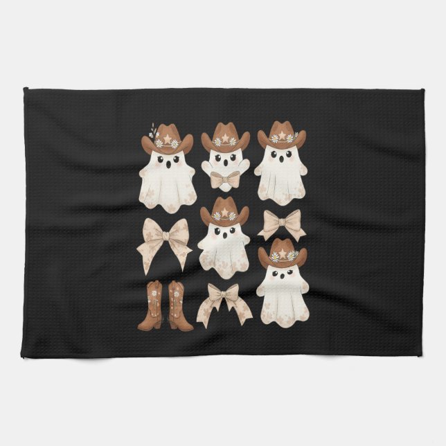 Cute Halloween Cowboy Ghost Tea Towel (Horizontal)