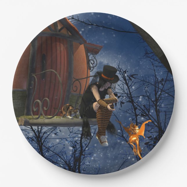 Cute Halloween Creature Encounter Paper Plate (Front)