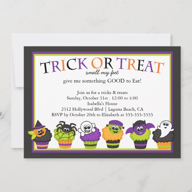 Cute Halloween Cupcakes Kids Costume Party Invitation (Front)