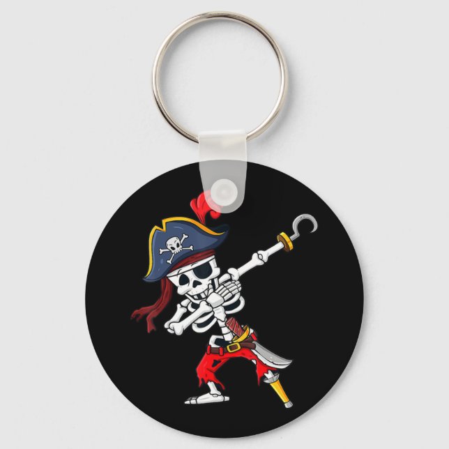 Cute Halloween Dabbing Pirate Skeleton Fun  Key Ring (Front)