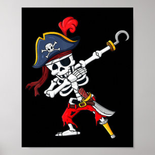 Cute Halloween Dabbing Pirate Skeleton Fun  Poster
