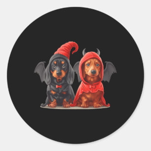 Cute Halloween Dachshund Dogs Devil Costume Black Classic Round Sticker