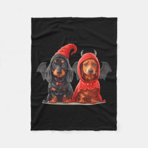 Cute Halloween Dachshund Dogs Devil Costume Black Fleece Blanket
