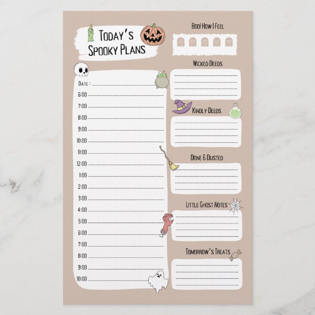 Cute Halloween Daily Planner Sheet (Front)