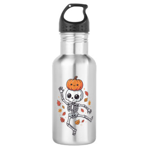 Cute Halloween Dancing Skeleton with Pumpkin Head 532 Ml Water Bottle