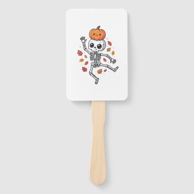 Cute Halloween Dancing Skeleton with Pumpkin Head Hand Fan (Front)
