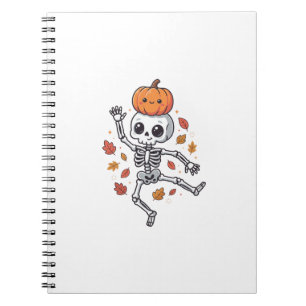Cute Halloween Dancing Skeleton with Pumpkin Head Notebook