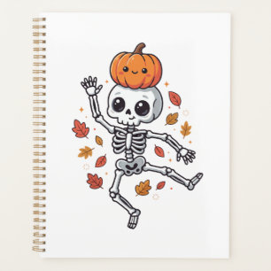 Cute Halloween Dancing Skeleton with Pumpkin Head Planner