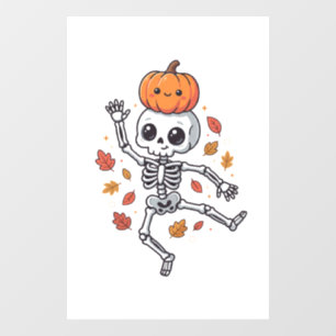 Cute Halloween Dancing Skeleton with Pumpkin Head Window Cling