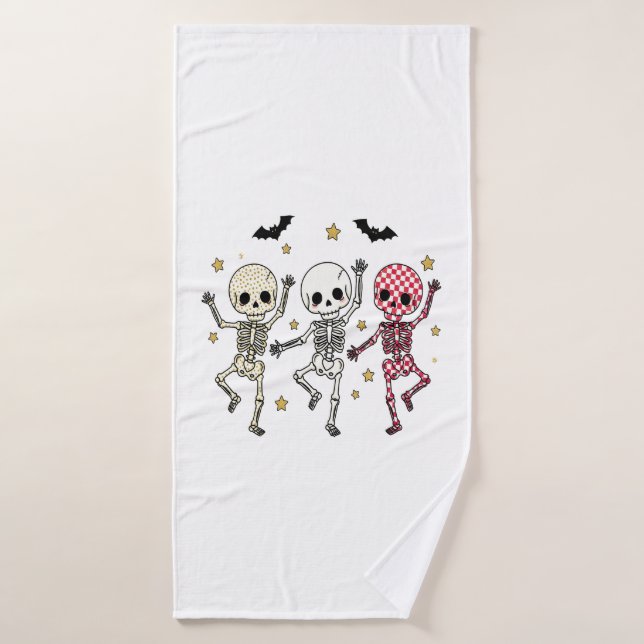 Cute Halloween Dancing Skeletons Bath Towel (Bath Towel)
