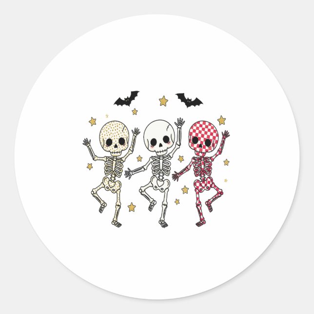 Cute Halloween Dancing Skeletons Classic Round Sticker (Front)