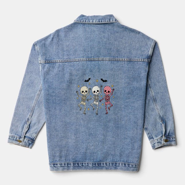 Cute Halloween Dancing Skeletons Denim Jacket (Back)