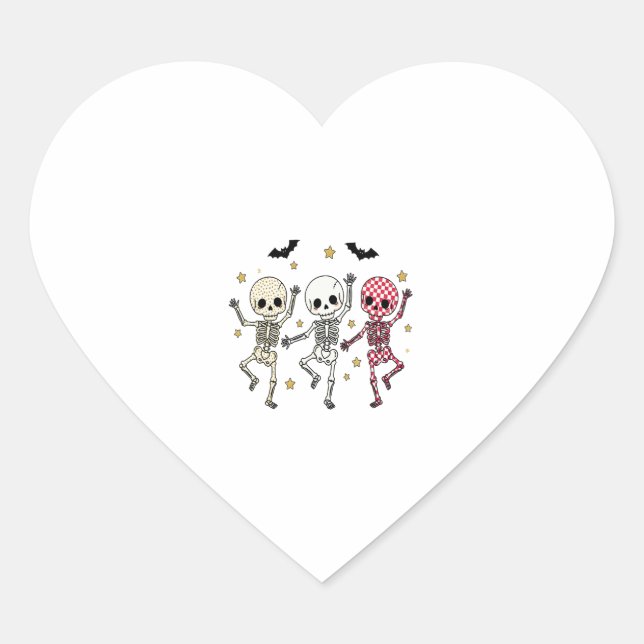Cute Halloween Dancing Skeletons Heart Sticker (Front)